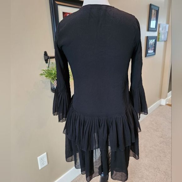 Zara founcy tunic length black blouse / mini-dress Babydoll size Small - Picture 3 of 5